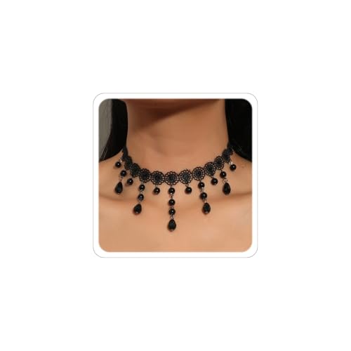 Xeyau Gothic-Choker-Halskette für Damen, Spitzen-Halskette, Halloween, Gothic, Hexe, Zubehör, Samt, Vampir-Schmuck, Spitze, Kein Edelstein von Xeyau