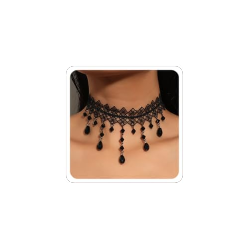 Xeyau Gothic-Choker-Halskette für Damen, Spitzen-Halskette, Halloween, Gothic, Hexe, Zubehör, Samt, Vampir-Schmuck, Spitze, Kein Edelstein von Xeyau