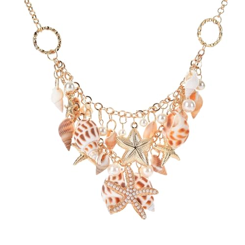 Xeyau Meerjungfrau-Halskette, Seestern-Halskette, Muschel-Halsketten, Schmuck für Damen, Strandschmuck, Muschel-Halsketten, Meerjungfrau-Zubehör, Damen, Middle, Legierter Stahl, Kein Edelstein von Xeyau