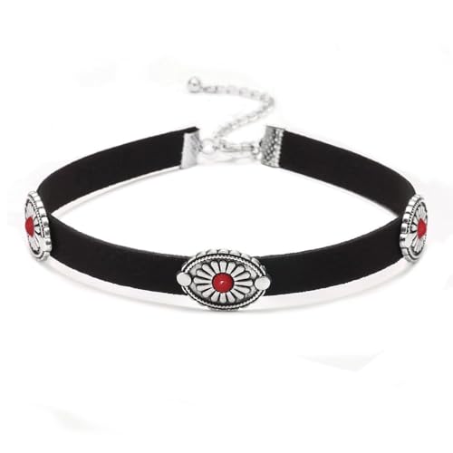 Xeyau Western Choker Halsketten für Frauen Country Concert Outfits Bohemian Vintage Türkis Halskette Rot Schwarz Cowgirl Cowboy Country Halsketten Boho Choker Halskette Zubehör, Middle, Legierter von Xeyau