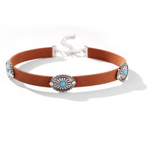 Xeyau Western Choker Halsketten für Frauen Country Concert Outfits Bohemian Vintage Türkis Halskette Rot Schwarz Cowgirl Cowboy Country Halsketten Boho Choker Halskette Zubehör, Middle, Legierter von Xeyau