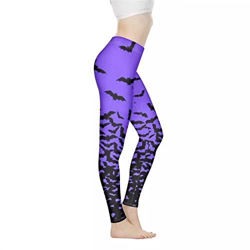 Xhuibop Damen Yogahose Bauchkontrolle Workout Leggings Stretch Fitness Strumpfhose Butt Lifting, Halloween Gothic Fledermaus, S von Xhuibop