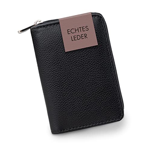 XiRRiX Portemonnaie Damen klein - Kleiner Geldbeutel Damen mit Reißverschluss - Geldbörse Damen klein mit Münzfach - Mini Portmonee für Frauen im Kartenformat - Schwarze Brieftasche aus Leder von XiRRiX