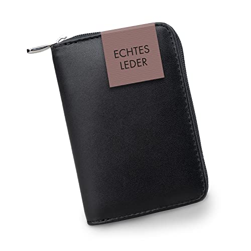 XiRRiX Portemonnaie Damen klein - Kleiner Geldbeutel Damen mit Reißverschluss - Geldbörse Damen klein mit Münzfach - Mini Portmonee für Frauen im Kartenformat - Schwarze Brieftasche aus Leder von XiRRiX