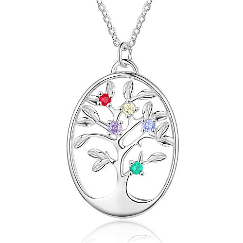 Personalisierte Baum des Lebens Halskette mit Simuliertem Stein Gravur Mutter Tochter Kette Familie Damen Geschenk fürMuttertag Geburtstag (5 stones) von XiXi