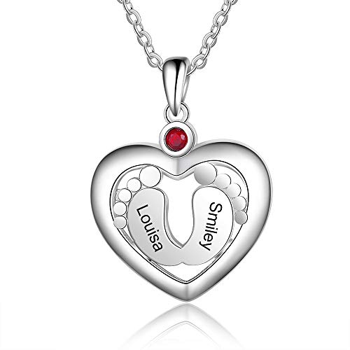 XiXi Halskette Personalisierte Silber 925 Baby-Fuß Anhänger Namenskette mit Namen Gravur Kette Geschenk für Damen Hochzeit Valentinstag Weihnachten von XiXi