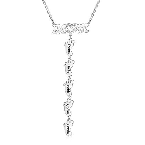 XiXi Namenskette Personalisierte Silber 925 Baby füße Damen Kette mit Wunschnamen Halskette Anhänger mit 5 Namen Gravur Geschenk für Frau Mädchen Jubiläum Ehe Valentinstag Weihnachten (Roségold) von XiXi