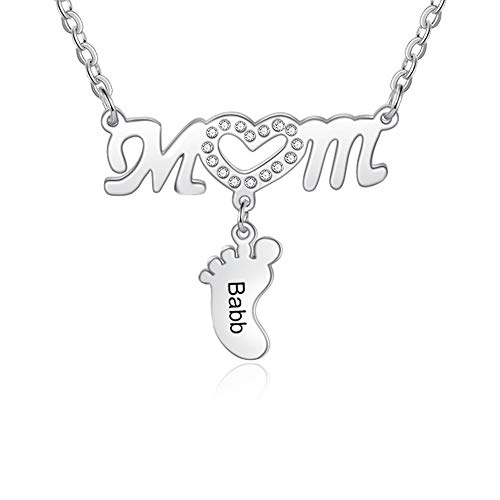 XiXi Namenskette Personalisierte Silber Baby füße Damen Kette mit Wunschnamen Halskette Anhänger mit 5 Namen Gravur Geschenk für Frau Mädchen Jubiläum Ehe Valentinstag Weihnachten (1 name) von XiXi
