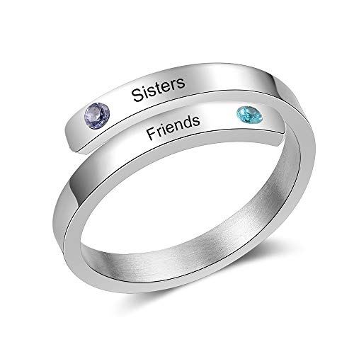 XiXi Personalisierte Ring mit Namen und Geburtsstein Gravur Edelstahl Offen Einstellbar BFF Ringe für Damen Mutter Tochter Ring Geschenk für Geburtstag Valentine Jahrestag von XiXi