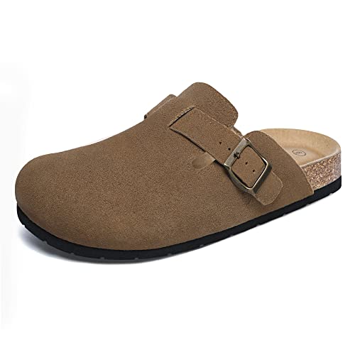 Xiakolaka Damen-Clogs aus Wildleder, verstellbare Schnalle, Schlupffußbett, Hausschuh, Braun, 37.5 EU von Xiakolaka