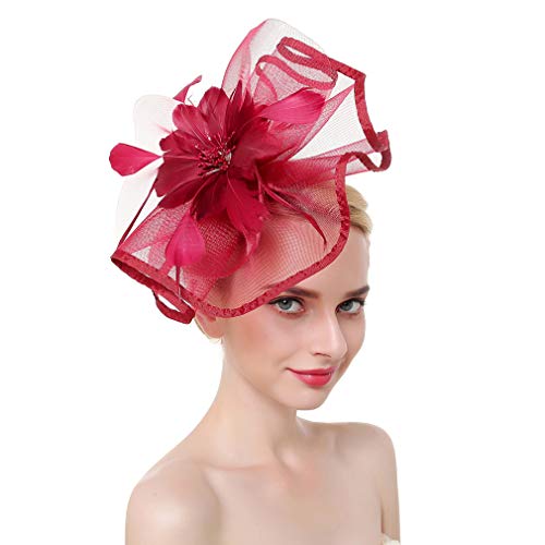 Xiang Ru Fascinator für Damen, mit Federn, Kopfschmuck, Blume, Weinrot von Xiang Ru