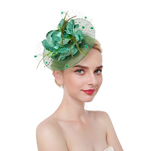 Xiang Ru Hochzeits-Fascinator, Netz-Stirnband, Leinen, Federhut, Haarschmuck für Damen, Grün von Xiang Ru