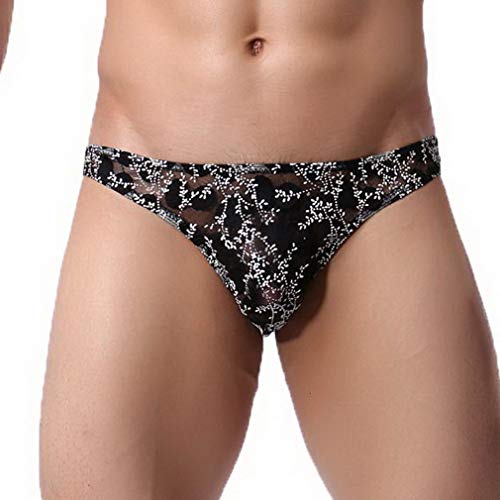 Xiang Ru Schnell trocknende Spitze Transparent Draht Unterwäsche Nahtlose Niedrige Taille Slip Boxer Unterhose für Herren Gr. XXL, Schwarz von Xiang Ru