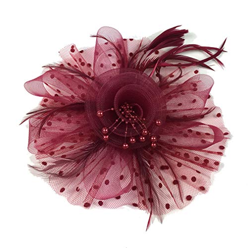 Xiang Ru Stirnbänder Mit Feder Netz Damen Mädchen Fascinators Hut Cocktail Tea Party Headwear Weinrot von Xiang Ru