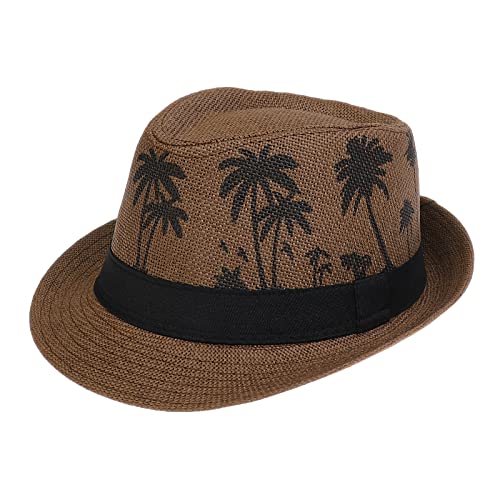 Xiang Ru Trendige Panama-Fedora-Hüte für Männer und Frauen, Unisex, Manhattan, geflochten, Stroh, kurze Krempe, Jazzkappe, Trilby, Strand, Sonnenhut, A: Baumkaffee, Einheitsgröße von Xiang Ru