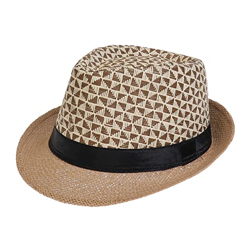 Xiang Ru Trendige Panama-Fedora-Hüte für Männer und Frauen, Unisex, Manhattan, geflochten, Stroh, kurze Krempe, Jazzkappe, Trilby, Strand, Sonnenhut, E: Khaki, Einheitsgröße von Xiang Ru