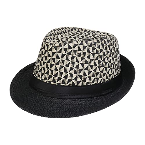 Xiang Ru Trendige Panama-Fedora-Hüte für Männer und Frauen, Unisex, Manhattan, geflochten, Stroh, kurze Krempe, Jazzkappe, Trilby, Strand, Sonnenhut, E: Schwarz, Einheitsgröße von Xiang Ru