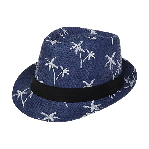 Xiang Ru Trendige Panama-Fedora-Hüte für Männer und Frauen, Unisex, Manhattan, geflochten, Stroh, kurze Krempe, Jazzkappe, Trilby, Strand, Sonnenhut, F: Marineblau, Einheitsgröße von Xiang Ru