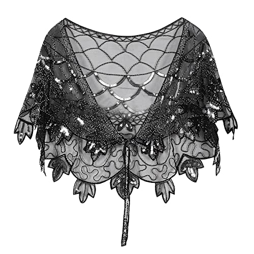 1920er Jahre Gatsby Schal Bolero Pailletten Cape Achselzucken Wrap für Abendkleid Retro Gatsby Party Kostüm Accessoires Stola Damen Festlich 20er Jahre Kostüm von Xiangdanful