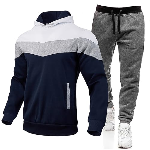 Herren Jogginganzug Sportanzug Y2K Hip Hop Streetwear Kapuzenpullover Jogginghose Tracksuit Sweatshirt Zweiteiliges Set Modischem Patchwork Kapuzenpullover und Freizeithosen Trainingsanzug von Xiangdanful