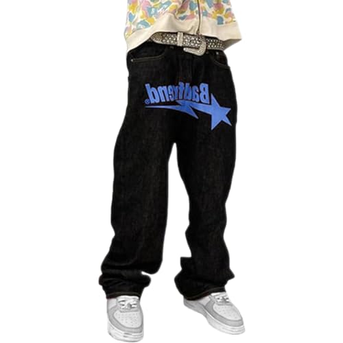 Hip-Hop Hose Jeanshose Cargo Hosen Männer Y2k Baggy Lange Hosen Baggy Jeans Vintage Graffiti Denim Jeanshose Cargo Jogginghose Y2k Jeans Baggy Rock Straight Hose von Xiangdanful