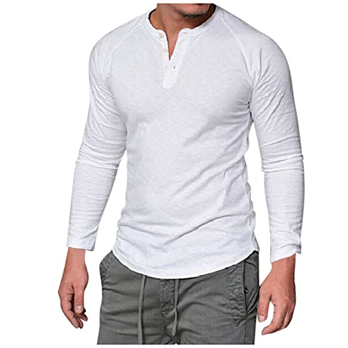 Xiangdanful Herren Langarm Shirts Atmungsaktiv Casual Langärmliges Tops Einfarbig Regular Slim Fit Henley Shirt Langarmhemd Poloshirt von Xiangdanful