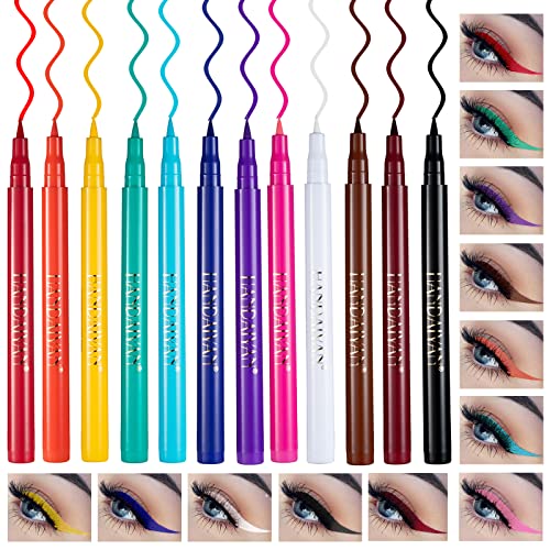 Xiangmall 12 Farben Matte Liquid Eyeliner Set Wasserfest Farbige Flüssiger Eyeliner Wischfest Langlebiger Farbmalerei Make-up für den Täglichen Gebrauch und Halloween Weihnachten Cosplay (Color A) von Xiangmall