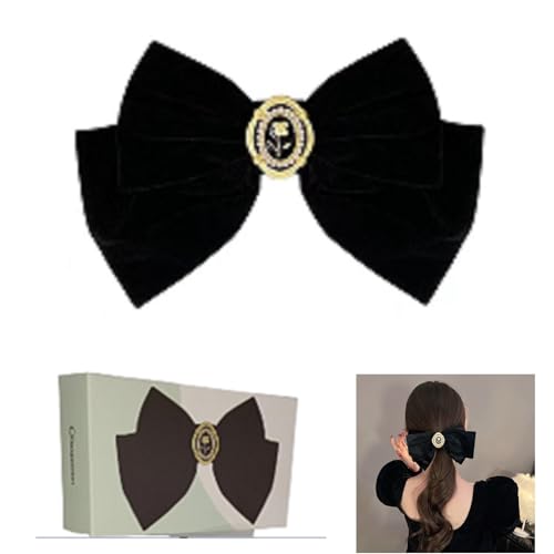 Elegante schwarze Haarschleifen und Clips für Damen, luxuriöses feminines Design, 2025 xiangwenlan schwarz, elegante große Schleifen und Rose, Haarschmuck mit luxuriösem femininen Design, von Xiangwenlan