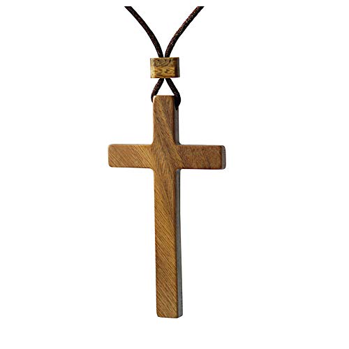 Groß Sandelholz Kreuz Anhänger Halskette für Herren Damen Bewaldet lässige Pullover Kette (Brown) von Xianli Wang