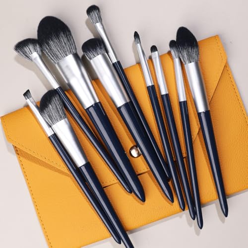 Make-up-Pinsel-Set, 10 Stück, hochwertige synthetische Grundierung, Puder, Concealer, Lidschatten, Rouge, Nvay Blue Make-up-Pinsel mit orangefarbener Aufbewahrungstasche von Xiao Hua