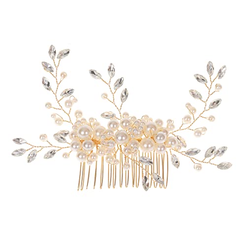 XIAO HUA Brautblumen-Haarnadeln, Kristall-Perlen, Haarkämme, Haarkamm-Clips, Kopfschmuck, goldfarben, Hochzeits-Haarschmuck, Schmuck mit Strass für Bräute, Brautjungfern, Frauen (Gold) A von Xiao Hua