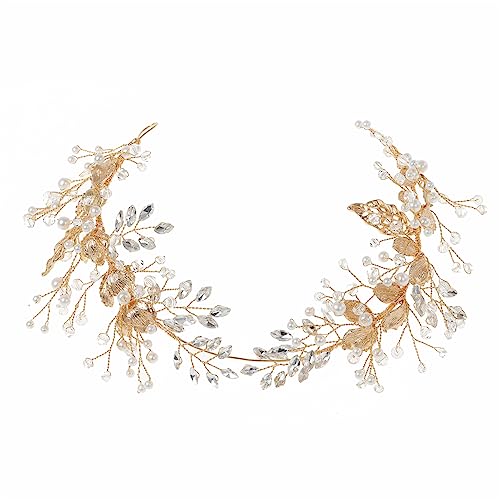 XIAO HUA Brautblumen-Haarnadeln, Kristall-Perlen, Haarkämme, Haarkamm-Clips, Kopfschmuck, goldfarben, Hochzeits-Haarschmuck, Schmuck mit Strass für Bräute, Brautjungfern, Frauen (Gold) R von Xiao Hua