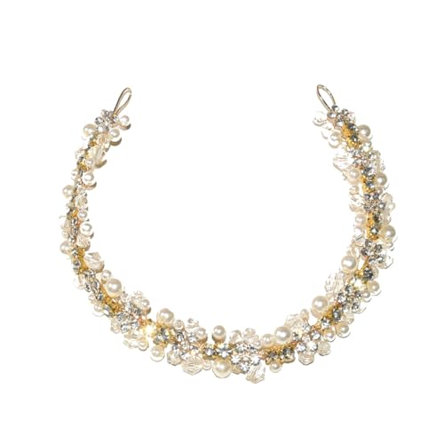XIAO HUA Brautblumen-Haarnadeln, Kristall-Perlen, Haarkämme, Haarkamm-Clips, Kopfschmuck, goldfarben, Hochzeitshaarschmuck, Schmuck mit Strass für Bräute, Brautjungfern, Frauen (Gold) C2 von Xiao Hua