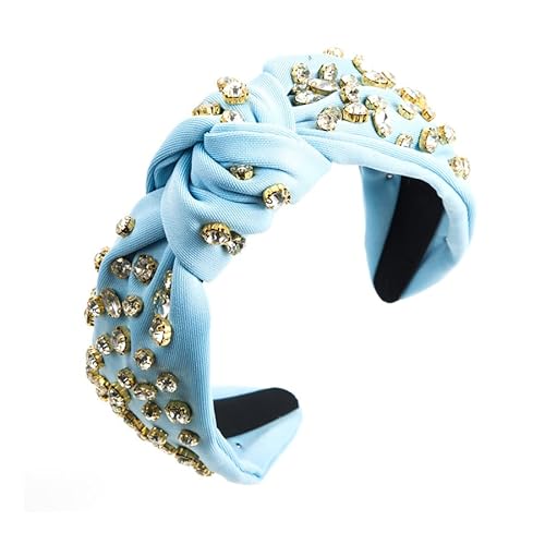 XIAO HUA Crystal Knotted Damen Haarband Kristall verziert Breite Spitze Knoten Haarband Haarschmuck (Hellblau) von Xiao Hua