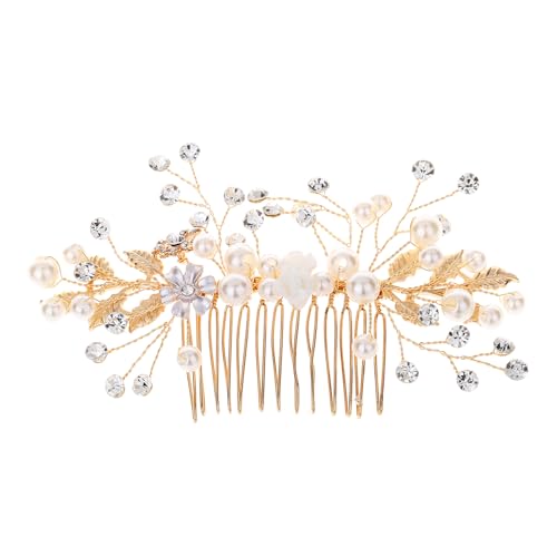 XIAO HUA Haarkämme mit Blume, Kristall-Perlen, Haarkämme, Haarkamm-Clips, Kopfschmuck, goldfarben, Haarschmuck, Schmuck mit Strass für Bräute, Brautjungfern, Frauen (Gold) QG von Xiao Hua