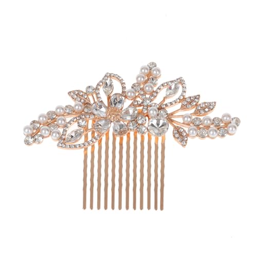 XIAO HUA Haarkämme mit Blume, Kristall-Perlen, Haarkämme, Haarkamm-Clips, Kopfschmuck, goldfarben, Haarschmuck, Schmuck mit Strass für Bräute, Brautjungfern, Frauen (Gold) QR von Xiao Hua