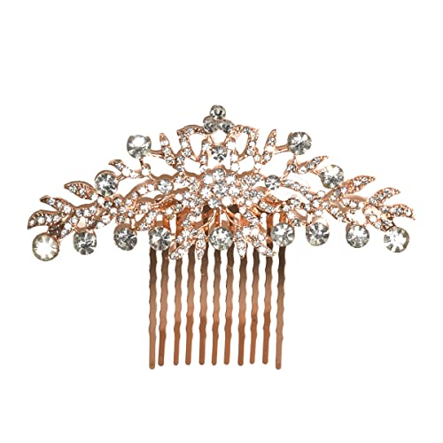 XIAO HUA Haarkämme mit Blume, Kristall-Perlen, Haarkämme, Kopfschmuck, goldfarben, Haarschmuck, Schmuck mit Strass für Bräute, Brautjungfern, Frauen (Gold) QV von Xiao Hua