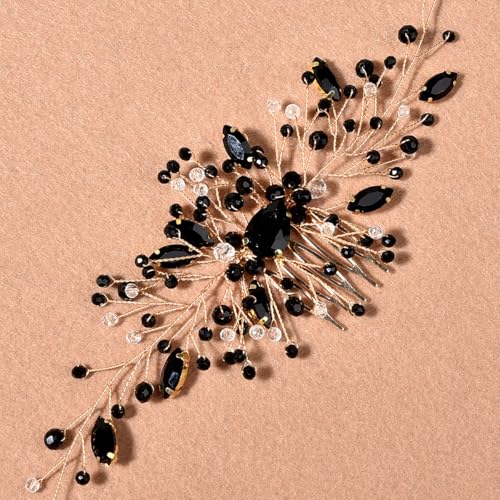 XIAO HUA Haarkamm mit Blume, Kristall, Perlen, Haarkamm, Kopfschmuck, goldfarben, Haarschmuck mit Strass für Bräute, Brautjungfern, Frauen (Gold) QY von Xiao Hua