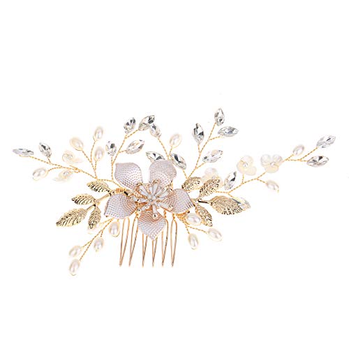 XIAO HUA Haarnadeln für Braut, Blume, Kristall, Perlen, Haarkämme, Kopfschmuck, goldfarben, Hochzeitshaarschmuck, Schmuck mit Strass für Bräute, Brautjungfern, Damen (Gold A1) von Xiao Hua