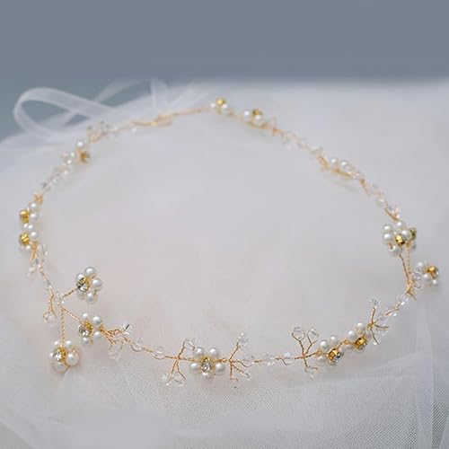 XIAO HUA Haarnadeln für Braut, Blume, Kristall, Perlen, Haarkämme, Kopfschmuck, goldfarben, Hochzeitshaarschmuck, Schmuck mit Strass für Bräute, Brautjungfern, Damen (Gold A3) von Xiao Hua
