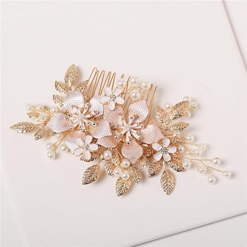 XIAO HUA Haarnadeln für Braut, Blume, Kristall, Perlen, Haarkämme, Kopfschmuck, goldfarben, Hochzeitshaarschmuck, Schmuck mit Strass für Bräute, Brautjungfern, Frauen (Gold B1) von Xiao Hua