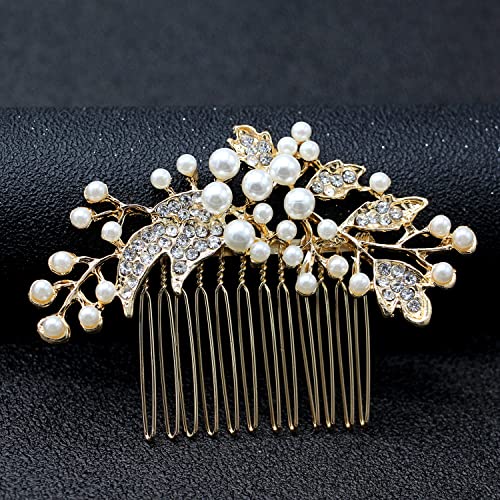 XIAO HUA Haarnadeln mit Blume, Kristall-Perlen, Haarkämme, Haarkamm-Clips, Kopfschmuck, goldfarben, Haarschmuck, Schmuck mit Strass für Bräute, Brautjungfern, Frauen (Gold) AI von Xiao Hua