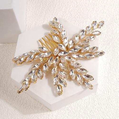 XIAO HUA Haarnadeln mit Blume, Kristall-Perlen, Haarkämme, Haarkamm-Clips, Kopfschmuck, goldfarben, Haarschmuck, Schmuck mit Strass für Bräute, Brautjungfern, Frauen (weiß) Q22 von Xiao Hua