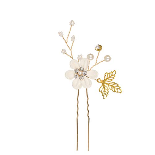 XIAO HUA Haarnadeln mit Blume, Kristall-Perlen, Haarkämme, Haarkamm-Clips, Kopfschmuck, goldfarben, Haarschmuck, Schmuck mit Strass für Bräute, Brautjungfern, Frauen (weiß) Q4 von Xiao Hua