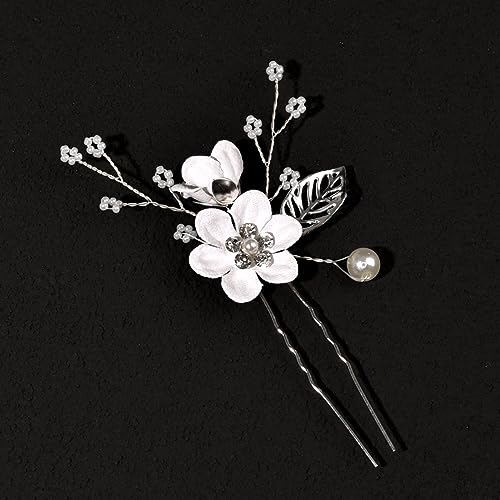 XIAO HUA Haarnadeln mit Blume, Kristall-Perlen, Haarkämme, Haarkamm-Clips, Kopfschmuck, goldfarben, Hochzeits-Haarschmuck, Schmuck mit Strass für Bräute, Brautjungfern, Frauen (Silberweiß) Q3 von Xiao Hua