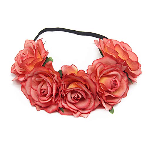 XIAO HUA Rosenkrone für Hochzeit, Festival, Haargirlande, Hochzeits-Kopfschmuck (hellrot) von Xiao Hua