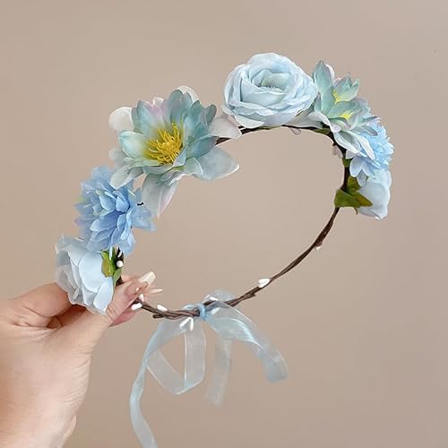 Xiao Hua Blumenkronen für Damen, Blumenstirnbänder, Blumenkopfschmuck für Brautjungfer, Hochzeit, Festival, Zubehör, B01 von Xiao Hua