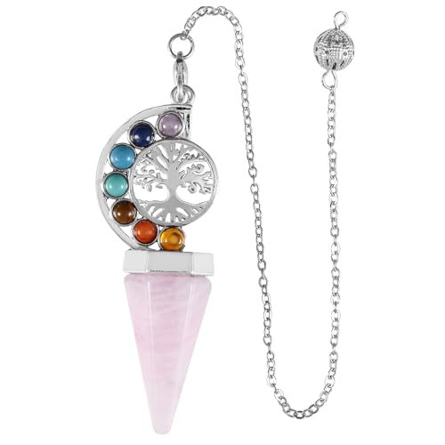 Xiao Hua Handgefertigter Halskettenanhänger, geeignet für Männer und Frauen, natürlicher Kristall, Lebensbaum, sechseckige Pyramide, 7-farbiger Geisterstein-Anhänger (rosa), 6,8 x 3 cm, natürlicher von Xiao Hua