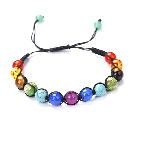 Xiao Hua - Handgefertigtes Perlenarmband, geeignet für Männer und Frauen, 13 Stück 8 mm Naturstein, sieben Farben, handgewebtes Armband (Stil A, bunt, 0.8cm/0.3in, Naturstein + gewebtes Seil von Xiao Hua