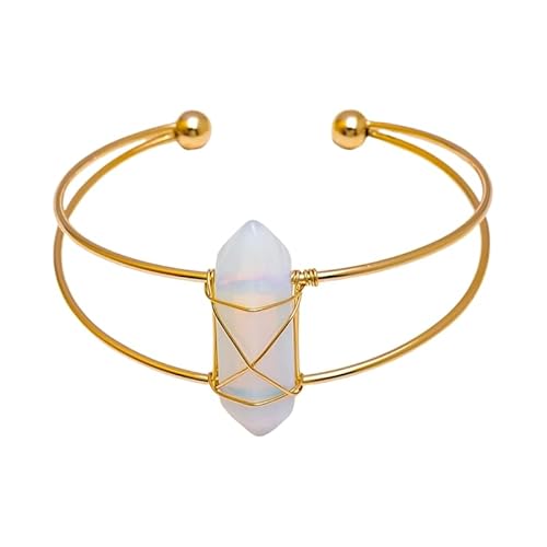 Xiao Hua - Handgefertigtes Perlenarmband, geeignet für Männer und Frauen, doppelzinkiges sechseckiges Säulenarmband, handgefertigt gewebt mit verstellbarer Öffnung (milchweiß), 3,5 x 1 cm, 3,5 x 1 cm von Xiao Hua